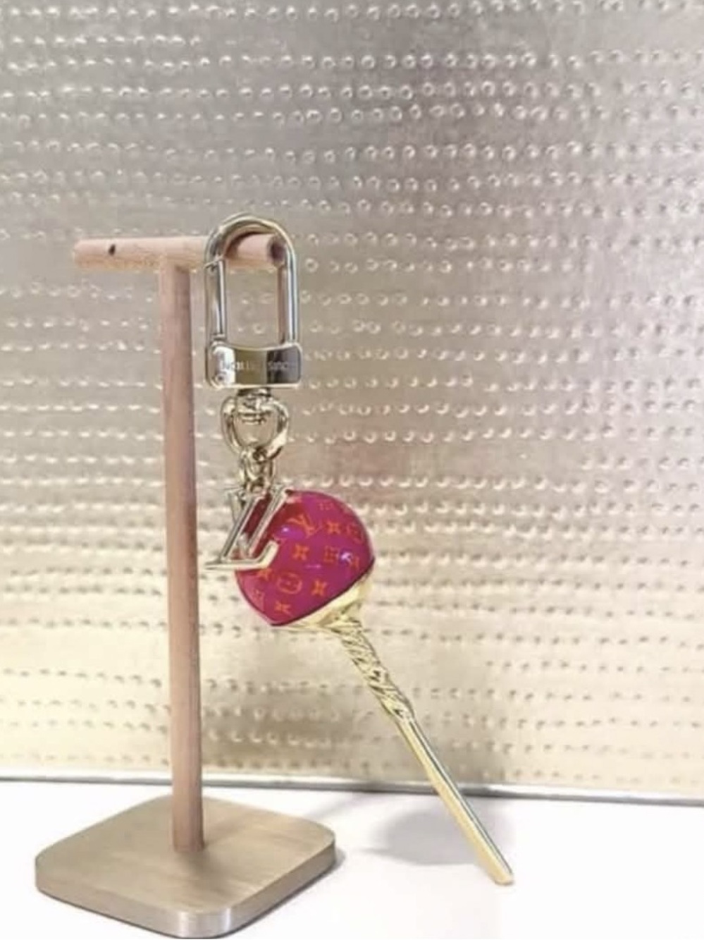 Louis Vuitton Pink and Gold Heart Key Charm with LV Monogram